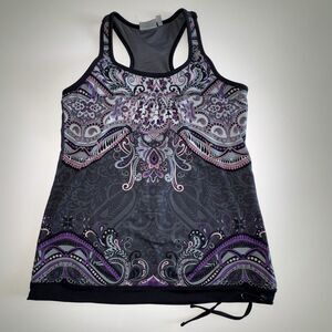 Athleta Gray Purple Paisley Racerback Tankini Swim Top Size Medium